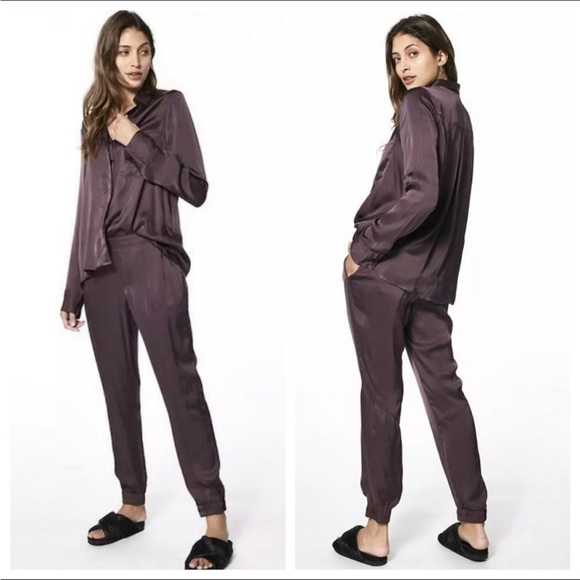 NWT Young Fabulous & Broke YFB Silky Satin Brown Jogger Small - Picture 3 of 9